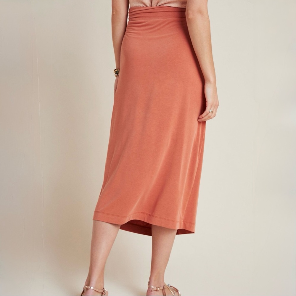 Anthropologie Junie Twist Front Midi Skirt | Terracotta Rust Orange | Womens XS - Picture 2 of 9